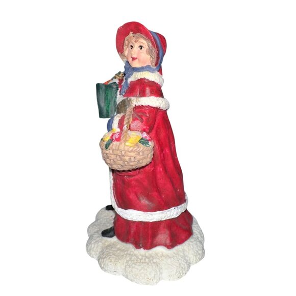 Vintage 1995 Village Square Woman Carrying Groceries Mervyns Christmas Holiday - Picture 2 of 6